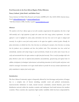 Food Insecurity in the East African Region